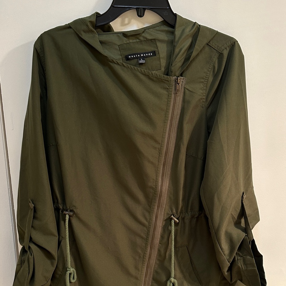 Dark green asymmetrical Zip Utility Jacket